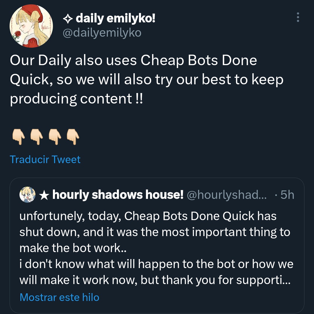 TheShadowsHouse's tweet photo. Please, support @dailyemilyko and @hourlyshadows more than ever 🙏

It's a really hard moment for their accounts https://t.co/qI4ZV3rQUI
