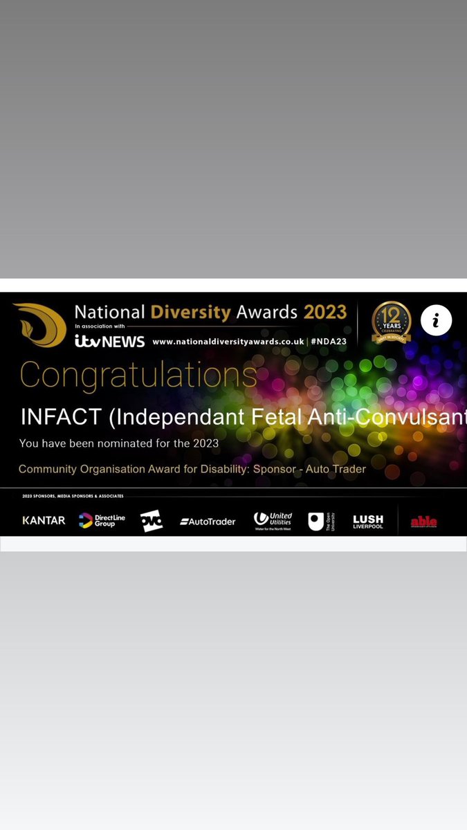 @Infactuk @JanetWilliams99 Proud to be nominated for “Community Organisation for Disability” the only active Charity in the UK supporting families both here and worldwide that now live with disabilities as a result of #Epilepsy meds taken in Pregnancy @ndawards