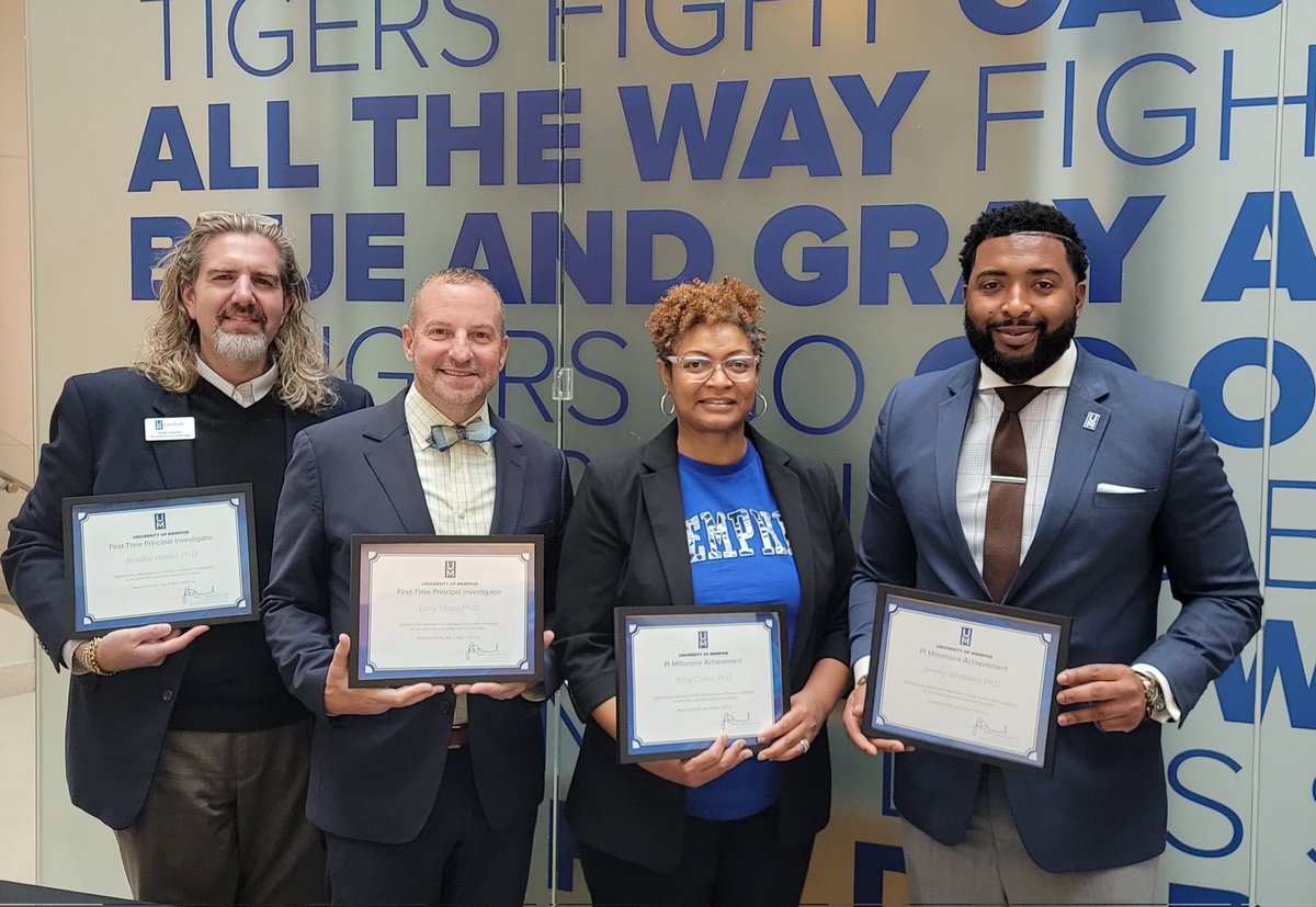 UofMNursing's tweet photo. Today LCON Principal Investigators (PI) and newest millionaire PIs were recognized at the 2023 U of M Research and Innovation Celebration.

Congratulations to Brad Harrell, Larry Z. Slater, Tracy Collins, and Jeremy N. Whittaker, on your recognition. 

#drivenbydoing #LCONleaders https://t.co/g99hNQ1bMl