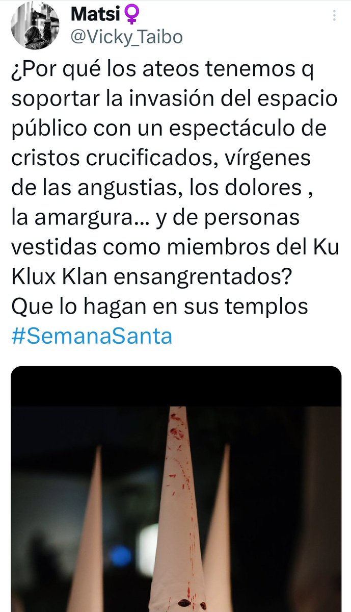 Miss_Bennet5's tweet photo. - España es aconfesional, no laica.
- Los heteros aguantamos el mes del Orgullo, las no hembristas soportamos el 8M.
- Nuestra cultura es cristiana, nuestra raíz es la cruz.
Harta de ignorancia y maldad, del amor al musulmán y el odio al cristiano. 
Muy harta. https://t.co/fXeHjnhg5L