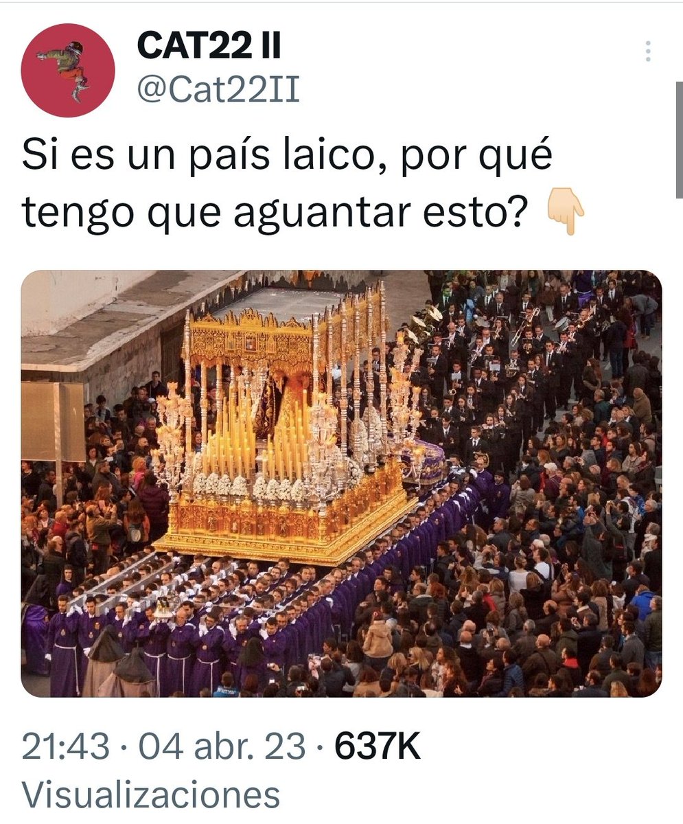 Miss_Bennet5's tweet photo. - España es aconfesional, no laica.
- Los heteros aguantamos el mes del Orgullo, las no hembristas soportamos el 8M.
- Nuestra cultura es cristiana, nuestra raíz es la cruz.
Harta de ignorancia y maldad, del amor al musulmán y el odio al cristiano. 
Muy harta. https://t.co/fXeHjnhg5L