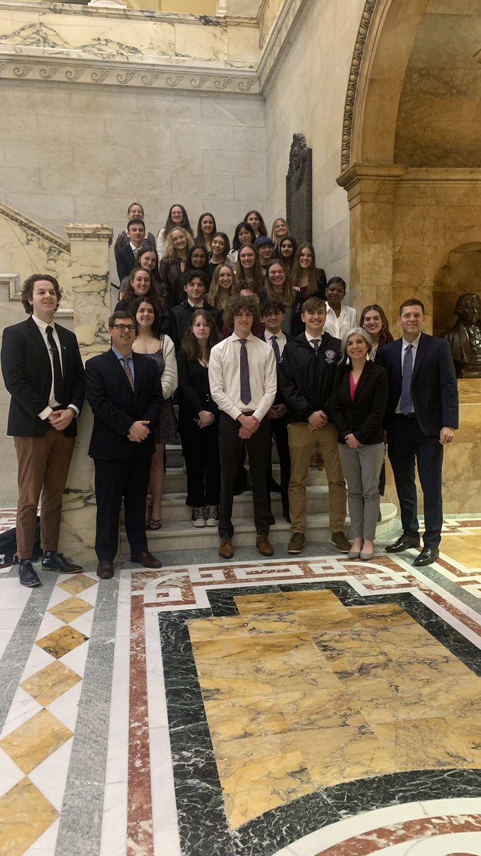 SenJohnVelis's tweet photo. Fun day seeing @EasthamptonPK12 High School’s “We The People” Team prepare for their national competition with a mock hearing right here in the State House!

Afterwards @Rep_Carey and I showed the students around the building and took them into the @MA_Senate chamber as well. https://t.co/6ocxRJbl6b