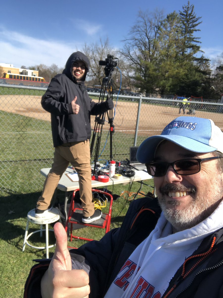 StreamMidwest's tweet photo. My guy @mlb_jmaur and I are ready to go!  I’m raking the infield, he’s risking his life so we can bring you @WA_softball vs Kaneland!  First pitch set for around 4:30 on our YouTube Page!

@WASportsBooster @WAHSBlackhawks https://t.co/GaRnd7LtGT