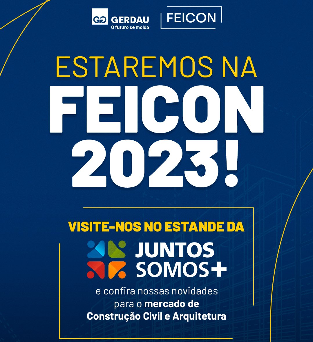 gerdau's tweet photo. Vai na #FEICON? De 11 a 14.04, no São Paulo Expo, a Gerdau estará no principal evento de negócios, relacionamento e inspiração do mercado de construção civil e arquitetura. Visite-nos no estande da #JuntosSomosMais. Inscreva-se em https://t.co/PCSc2mQPpF. Até lá! #OFuturoSeMolda https://t.co/URAPwTxtvB