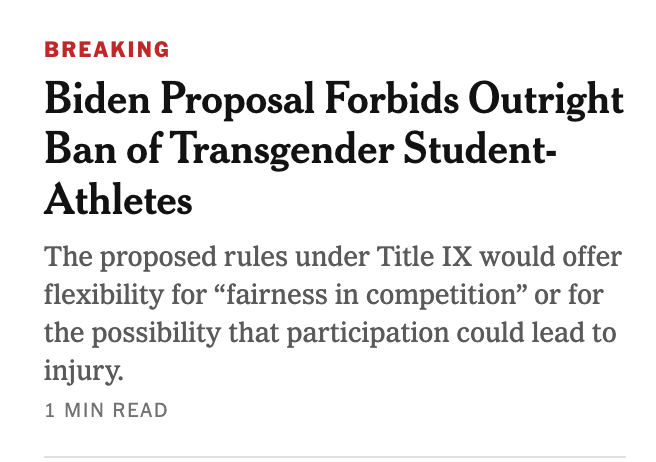 jackjmirkinson's tweet photo. the NYT frame vs. the WaPo frame on the Biden trans sports rules...hmmm https://t.co/19kLIMAqRu