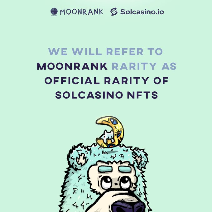 SolanaUnivers's tweet photo. π²@solcasino has announced that @MoonRankNFT rarity will serve as the official rarity classification for all of its NFTs.
π¨#MoonRank is the statistical rarity service for #Solana NFT collections.
π½INFO
https://t.co/wgGaAtdszu https://t.co/skjAxfFkHg
