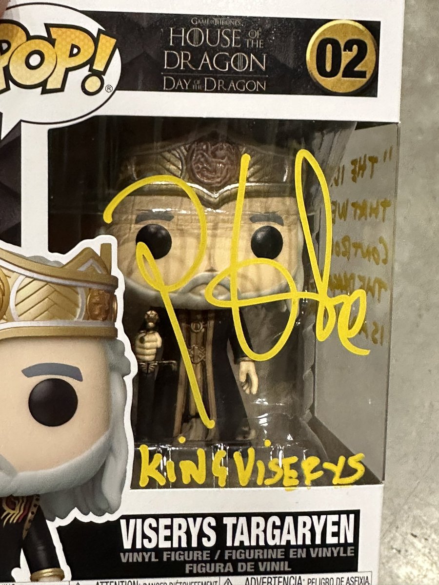 LawAbidingTatie's tweet photo. Viserys Targaryen Funko Pop figure signed by Paddy Considine with the quote,”The idea that we control the dragons is an illusion.”
#PaddyConsidine #ViserysTargaryen #VizzyT #Targaryen #HouseoftheDragon #LiverpoolComicConApril2023 #FunkoPopFigure #ConventionLife #GeekLife https://t.co/1wyPCygHe9