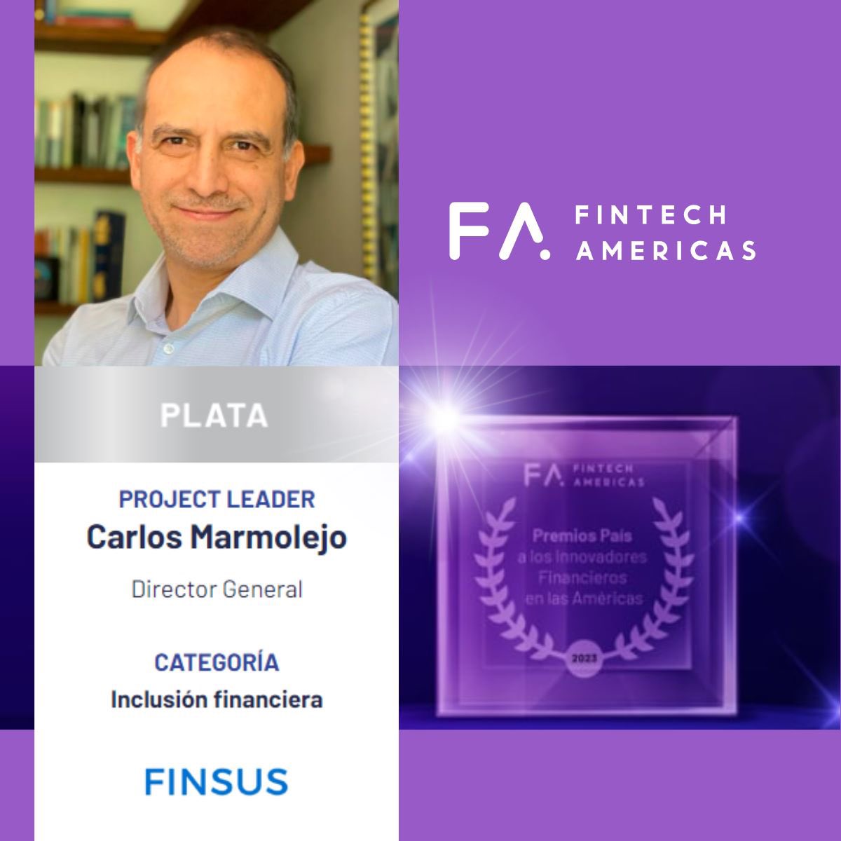 Es un honor que Finsus sea reconocida internacionalmente con este Gran Premio otorgado por <a href="/fintechamericas/">fintechamericas</a> como la plataforma de mayor Inclusión Financiera. 
¡Gracias a nuestros más de 85 mil clientes que hoy confían en la mejor plataforma digital de México! <a href="/cmarmolejomx/">Carlos Marmolejo</a>