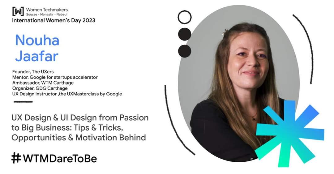 📣Attention all tech enthusiasts!📣
We're thrilled to announce that 𝗠𝘀. <a href="/noha_jaafar/">Noha jaafar</a> will be gracing our upcoming event with her presence!❤️
✅Founder of  The UXers
✅Google for Startups accelerator mentor
#WTMDareToBe  #wtmMonastir #WTMSousse #wtmnabeul #WTMMENA #uxdesigner