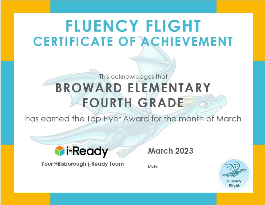 l_fogarty's tweet photo. HUGE Shout Out to @BrowardElem and @bishopteach!  Their 4th graders were our @CurriculumAssoc March Fluency Flight District Champions. Excellent Job! 🎉 https://t.co/OOqdLJW8k5