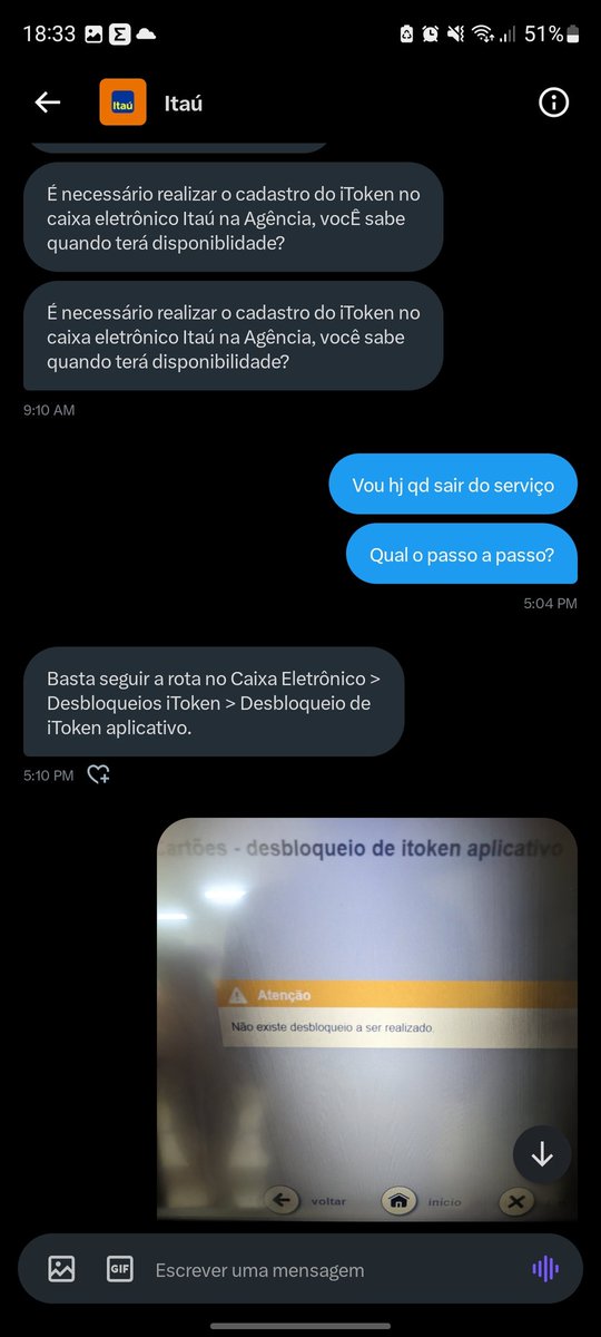 Quantos dias leva para o <a href="/itau/">Itaú</a> resolver um problema simples?
Qualquer usuário, ao menos curioso, já fez esses procedimentos de limpar cache e dados, já desinstalou e instalou novamente o app, já foi no cx eletrônico tentar resolver.
Twitter é o último recurso?!