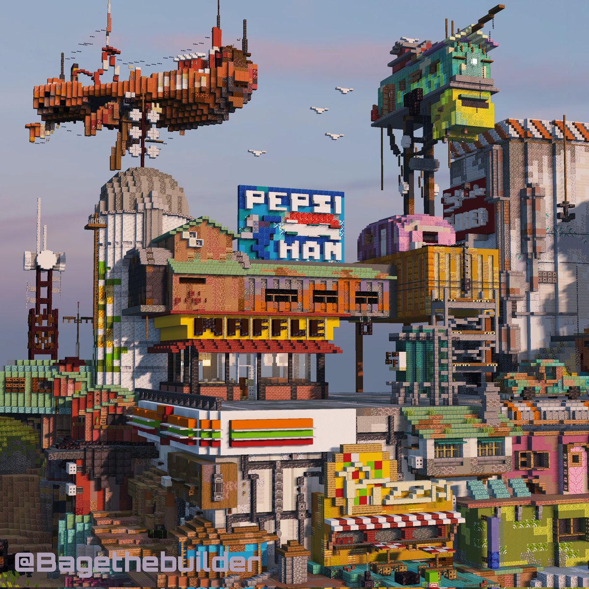 BageThebuilder's tweet photo. Junkpunk city #Minecraft #minecraftbuild #Minecraftbuilds #minecraft建築コミュ https://t.co/8oqfybHz4n