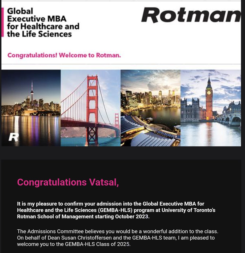 Vatsal Trivedi (@vatsaltrivedimd) on Twitter photo Excited to join the next cohort of <a href="/rotmanschool/">Rotman School</a> GEMBA-HLS candidates, and to learn more about global healthcare delivery!
Grateful to mentors old and new, so many of whom are not on Twitter, who continue to shape this journey. Excited to join the next cohort of <a href="/rotmanschool/">Rotman School</a> GEMBA-HLS candidates, and to learn more about global healthcare delivery!
Grateful to mentors old and new, so many of whom are not on Twitter, who continue to shape this journey.
