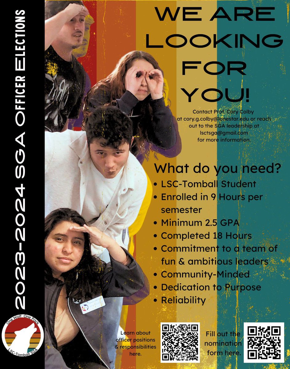 🗣️Interested in becoming an SGA Officer? SGA is holding officer elections from April 17th-April 21st! 

📲For more information, follow:

📃SGA Position Guide: drive.google.com/file/d/1ry9vNM…

📃Nomination form: docs.google.com/forms/d/e/1FAI…