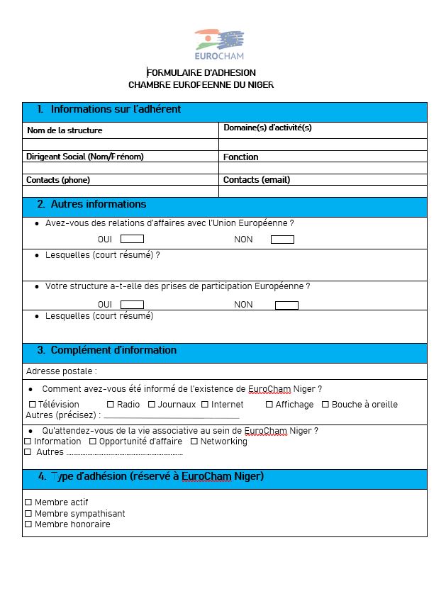 #Eurocham_Niger regroupe des entreprises à capitaux européens installées au Niger et sera la porte d’entrée des entreprises et investisseurs européens intéressés à développer leurs activités au Niger.
contactez #Eurocham_Niger au : contact@eurocham-ne.org
#NigerGenerationsFutures