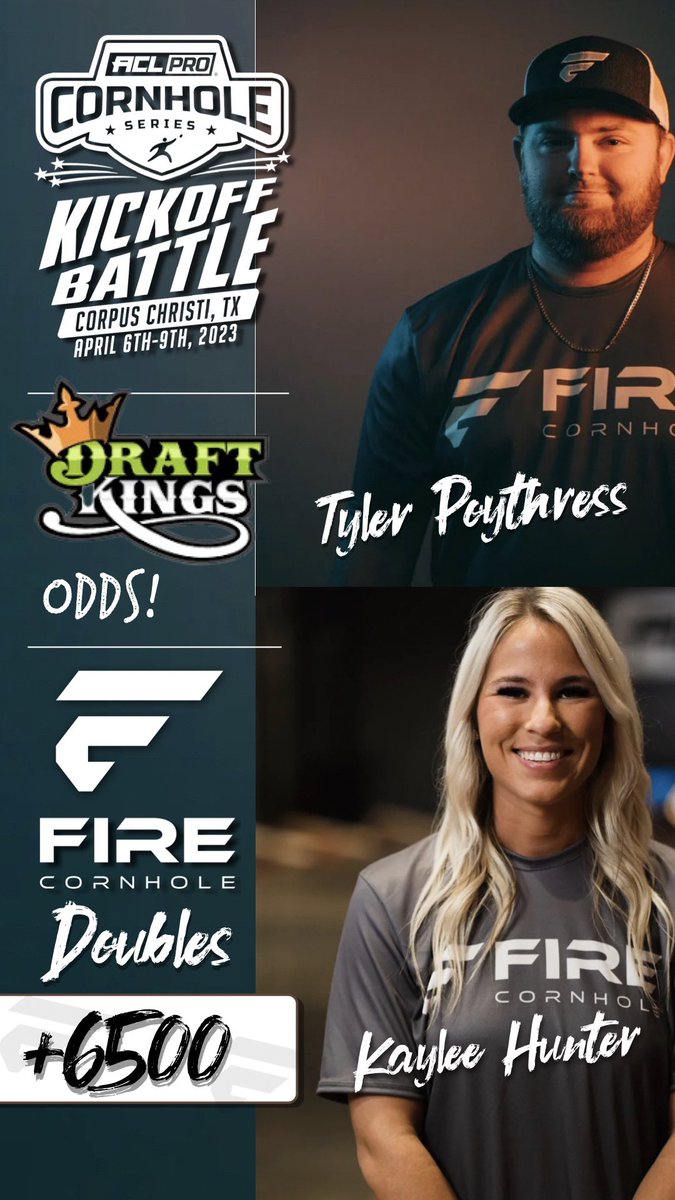 ShaunLatham's tweet photo. Sleeper team worth some action @ +6500! @khunterr3 @T_Port2 on @DKSportsbook. 

@iplaycornhole #KickOffBattle #Odds https://t.co/4wo1gcZpwp