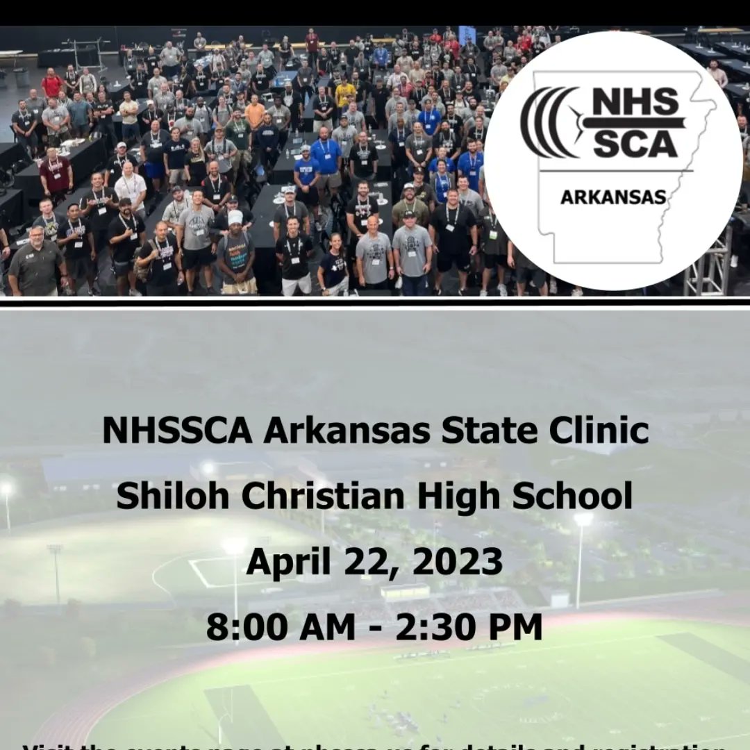 NHSSCA_Arkansas's tweet photo. Sign up for the NHSSCA AR 2023 state clinic! We are less than 3 weeks away! https://t.co/AFN3AfkTPd
@ArFCAArkansas @ArkActAssn @ArMCAssoc @ArbcacontactAr @arbaseballcoach @ArSoccerCoaches @BVilleCoachCoon @bjparish711 @pwrxperformance @CoachNWhitmer https://t.co/Syta33NP75