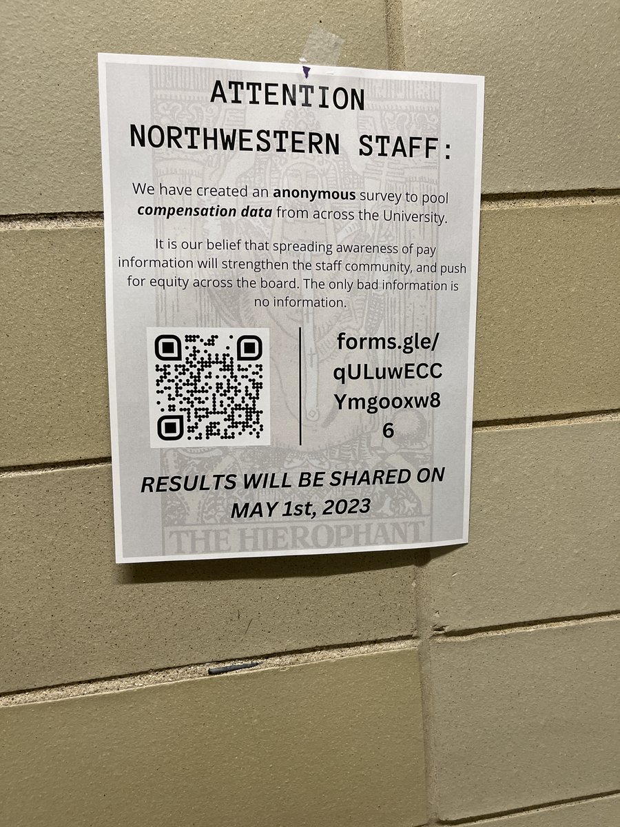 NULWorkersUnion's tweet photo. Spotted in the wild: a survey on Northwestern salaries! Salary transparency is important for equity and can help staff advocate for themselves and their colleagues https://t.co/HFR1FnYOHe https://t.co/K3esTfMm7p