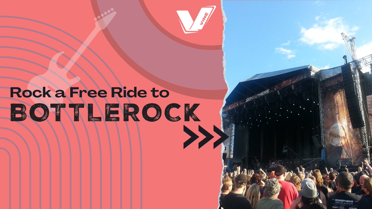 Going to BottleRock? 🎸🥁🎤Rock a free ride there on a Vine bus! Learn more: vinetransit.com/bottlerock/ #BottleRock #BottleRockNapa