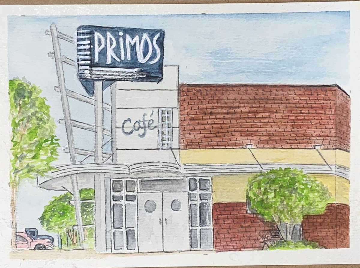 mick_west's tweet photo. Primos Cafe on Lakeland Dr., Flowood, MS. Painting by Mickie West 
IG: @artbymickiewest https://t.co/cWT52eYKH3
