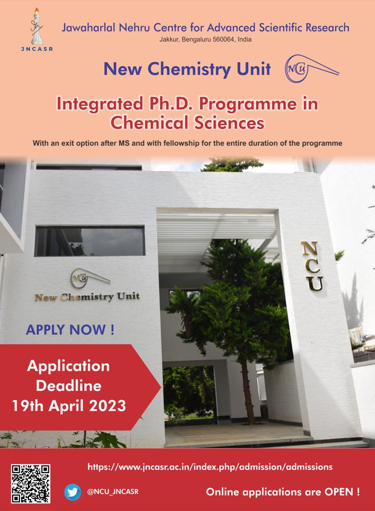 The Integrated PhD programme in Chemical Sciences @jncasr is a degree course combining MS and PhD, allows students to be a part of cutting-edge research. JAM qualified students can apply. Last date for application is 19th April!!