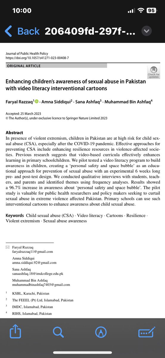 pilot of The FEEEL Toons is published in 3.526 IF journal We offer a cartoon based curriculum validated by experimental research for behavioural modification. It’s a 6 week course.
#springernature #childsexualabuse #emotionalresilience #ministryofeducation #preventingextremism