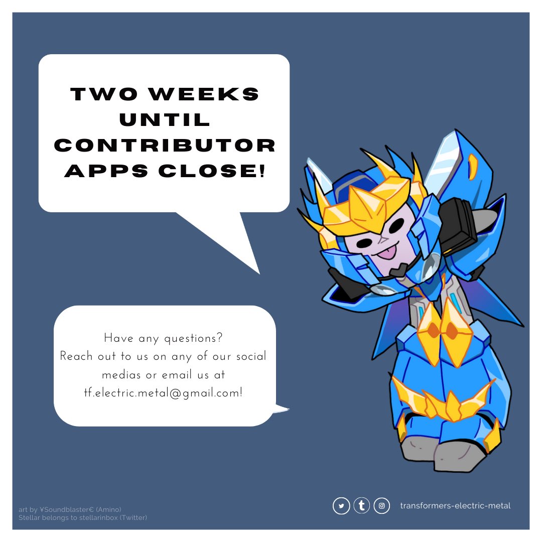 TFEM_Zine's tweet photo. Contributor apps deadline is creeping close! If you haven't applied yet, now is the chance! 

#Transformers #Maccadams #zine #OC https://t.co/q1tVe6uW6o