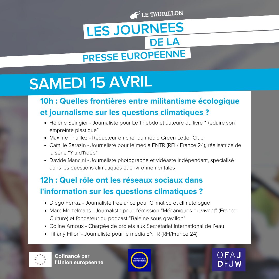 Taurillon's tweet photo. 🇪🇺🐻‍❄️Le programme des Journées de la Presse européenne sur les questions climatiques est enfin là !

📆 14-15-16 avril 2023.

📍 A la Maison de l'Europe et à l'Académie du Climat (Paris).

📝Il est encore temps de vous inscrire gratuitement ici 👇
https://t.co/gIDwEY4pcG https://t.co/hZCxfh8iLO