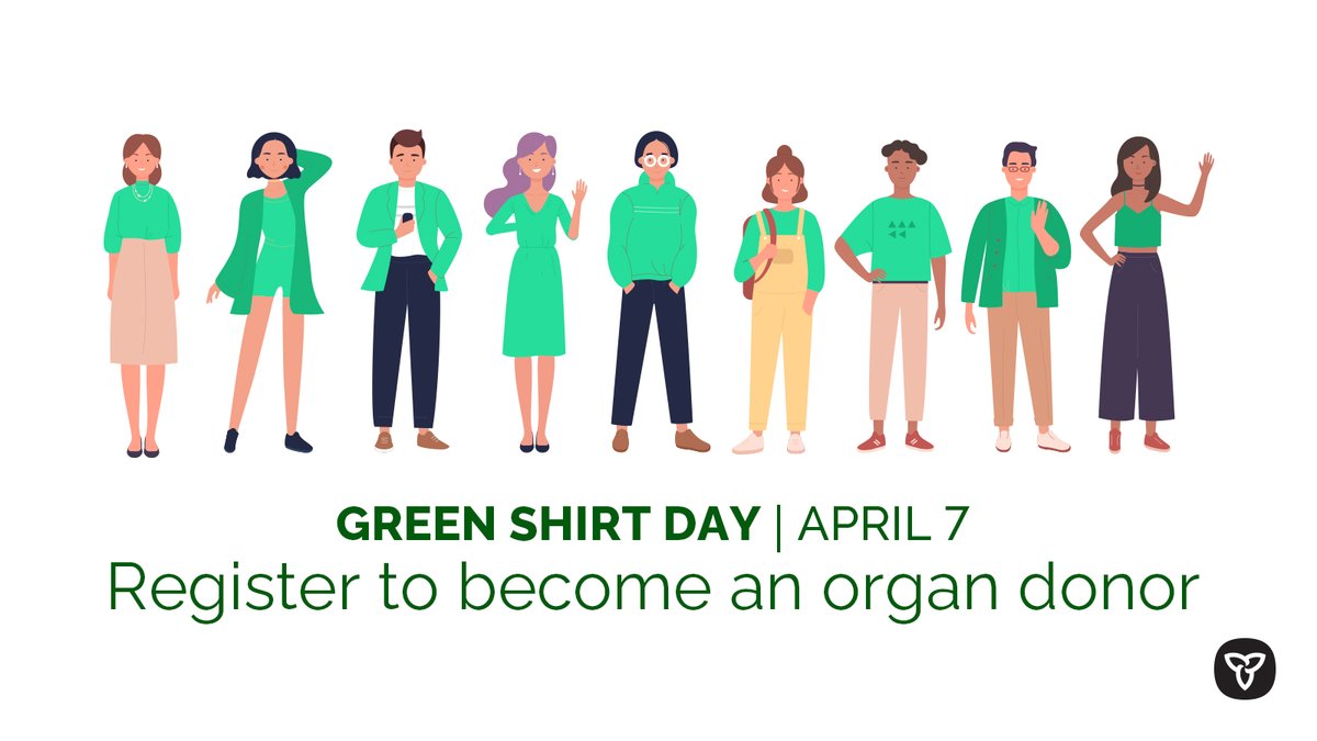 April 7 is #GreenShirtDay.

There are about 1,400 people waiting for a lifesaving organ transplant in Ontario, and it’s their only treatment option.

Learn more and help by registering here to become an organ donor: beadonor.ca #LoganBouletEffect #BeADonorMonth