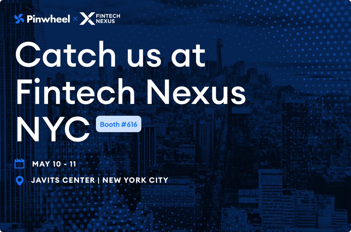 Pinwheel (@pinwheelapi) on Twitter photo We’re headed to <a href="/Fintechnexus/">Fintech Nexus</a> next month!
- Our booth (#616)
- <a href="/kurtisjlin/">Kurtis Lin</a> taking the stage to discuss underwriting & #financialinclusion on 5/10 at 3:15 pm
- Exclusive Happy Hour (sign up ⬇️🥂, details to come)
hubs.ly/Q01KB2670
#fintech #banking #fintechnexus We’re headed to <a href="/Fintechnexus/">Fintech Nexus</a> next month!
- Our booth (#616)
- <a href="/kurtisjlin/">Kurtis Lin</a> taking the stage to discuss underwriting & #financialinclusion on 5/10 at 3:15 pm
- Exclusive Happy Hour (sign up ⬇️🥂, details to come)
hubs.ly/Q01KB2670
#fintech #banking #fintechnexus
