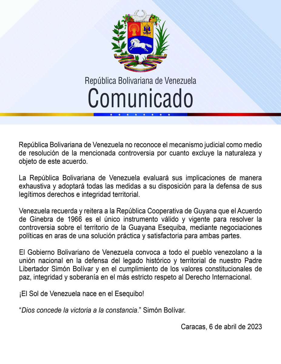 EmbStVincent_ve's tweet photo. Venezuela celebra que la sentencia incidental de la @CIJ_ICJ valide nuestros argumentos al reconocer que puede revisarse la conducta ilícita y fraudulenta del Reino Unido de Gran Bretaña y dejando claro la existencia y vigencia del Acuerdo de Ginebra de 1966 @CancilleriaVE https://t.co/xAya7PW5j8