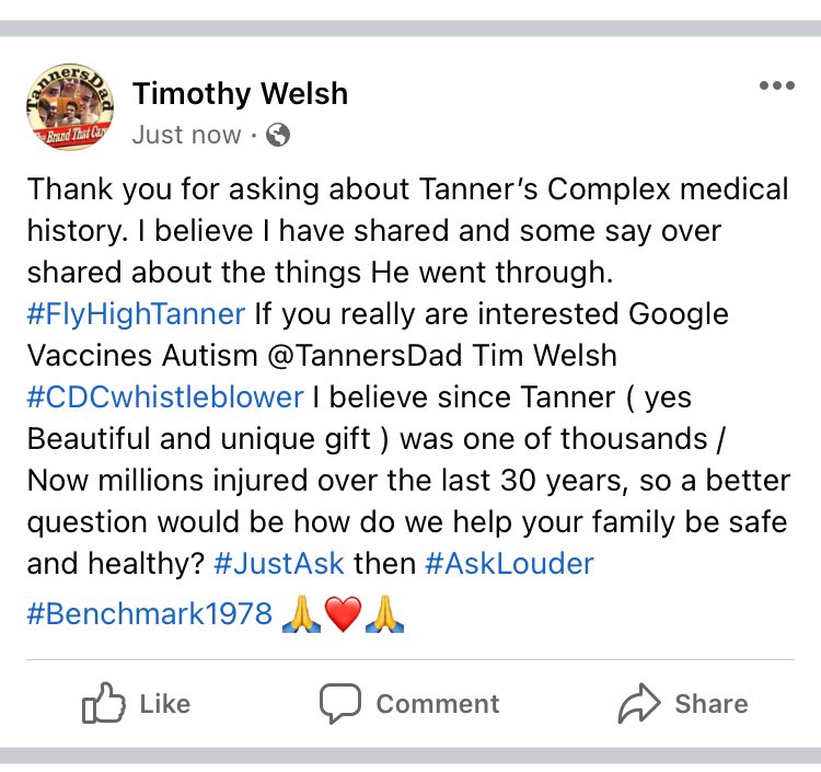 TannersDad's tweet photo. TY for asking about Tanner’s medical history. I believe I have shared about the things He went through. #FlyHighTanner If you really are interested Google Vaccines Autism @TannersDad Tim Welsh #CDCwhistleblower #JustAsk then #AskLouder #Benchmark1978 🙏❤️🙏 Health Freedom Justice https://t.co/3OLqA37WEq