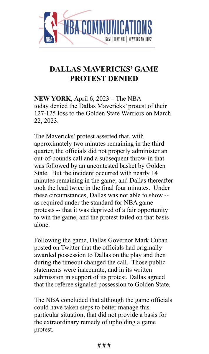 NBAPR's tweet photo. The following was released by the NBA. https://t.co/IFGhu95lug