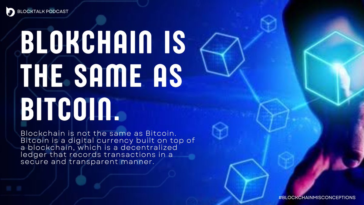 blocktalkafrica's tweet image. Is #blockchain the same as #Bitcoin ?

#blockchainmisconceptions #blockchaintechnology #blockchainadoption #blockchaineducation #tech #twitterstorians