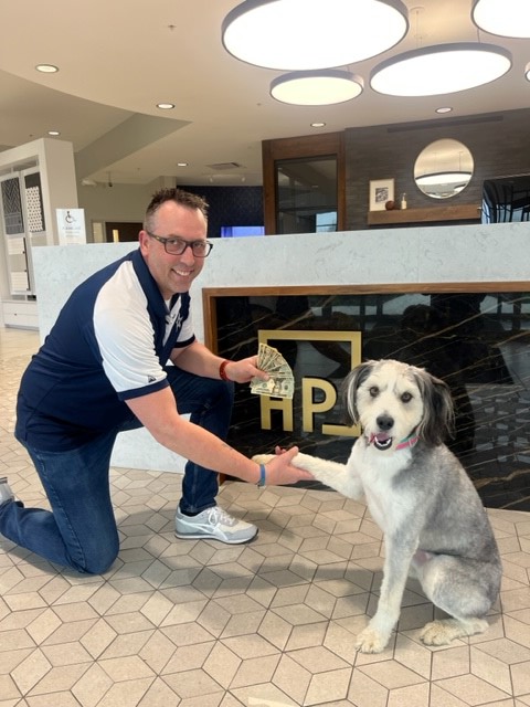 hamiltonparkerc's tweet photo. Who’s a good girl?! Congrats to our IT Manager’s best friend, Hazel on winning the #HamiltonParker #marchmadness Bracket challenge!
It’s paws-itively awesome she had @UConn winning it all! 
You deserve all the @MilkBone Dog Treats and @WilsonTennis Balls a pup could ask for! https://t.co/SsOP2nY14m