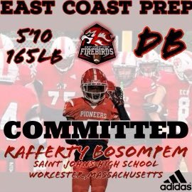 Raff811's tweet photo. I will be reclassifying to the class of ‘24 and attending East Coast Prep in the fall. Thank you @Abaskerville_7 @toddavasey the opportunity! @BakariBlunt  @coach_vassar @SaintJohnsFB @excelnewengland @b2c_training https://t.co/7WWM6xgh6Y