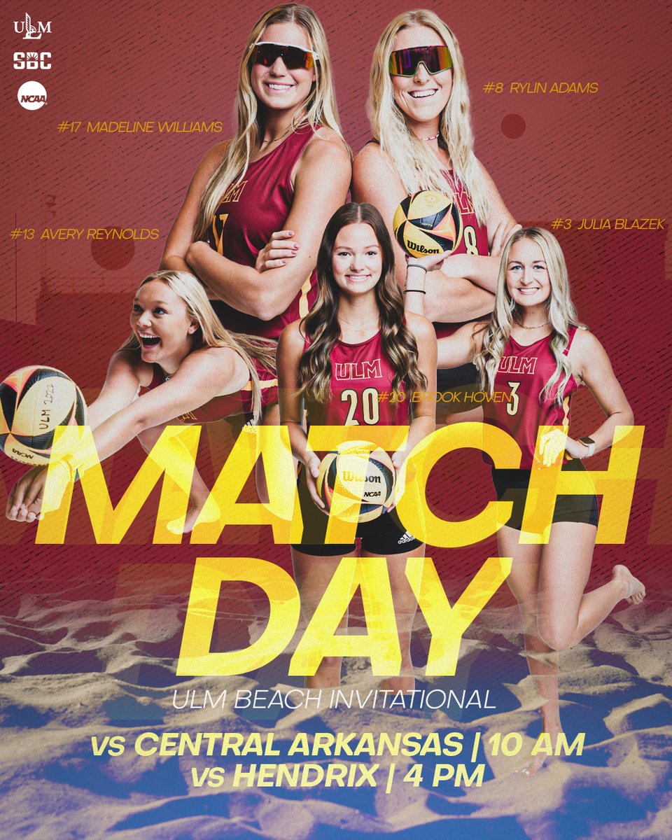 𝐒𝐞𝐧𝐢𝐨𝐫 𝐃𝐚𝐲 🏖🏐 ULM Beach Invitational 📍 ULM Beach Volleyball Courts 🕙 10 a.m. 🆚 Central Arkansas 🕓 4 p.m. 🆚 Hendrix #TalonsOut #UCAvsULM #HCvsULM #SunBeltBVB