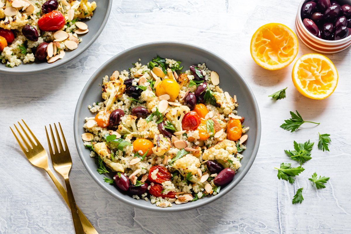 Cooking for some bunny 🐰 special this weekend?? I’m trying out this new 🤩 roasted cauliflower quinoa salad along with some Kalamata <a href="/PearlsOlives/">Pearls Olives</a>…unless I eat them all out of the jar first lol! You can find the recipe for this rad 🥗 at olives.com #ad 😍🐇🫒