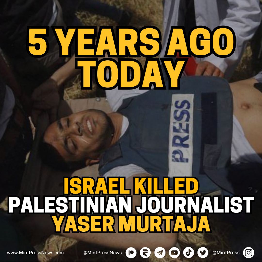 MintPressNews's tweet photo. Journalist Yaser Abd Al-Rahman Murtaja was shot and killed by an Israeli sniper during the Great March of Return on April 6, 2018. https://t.co/8oyCco5CdM
