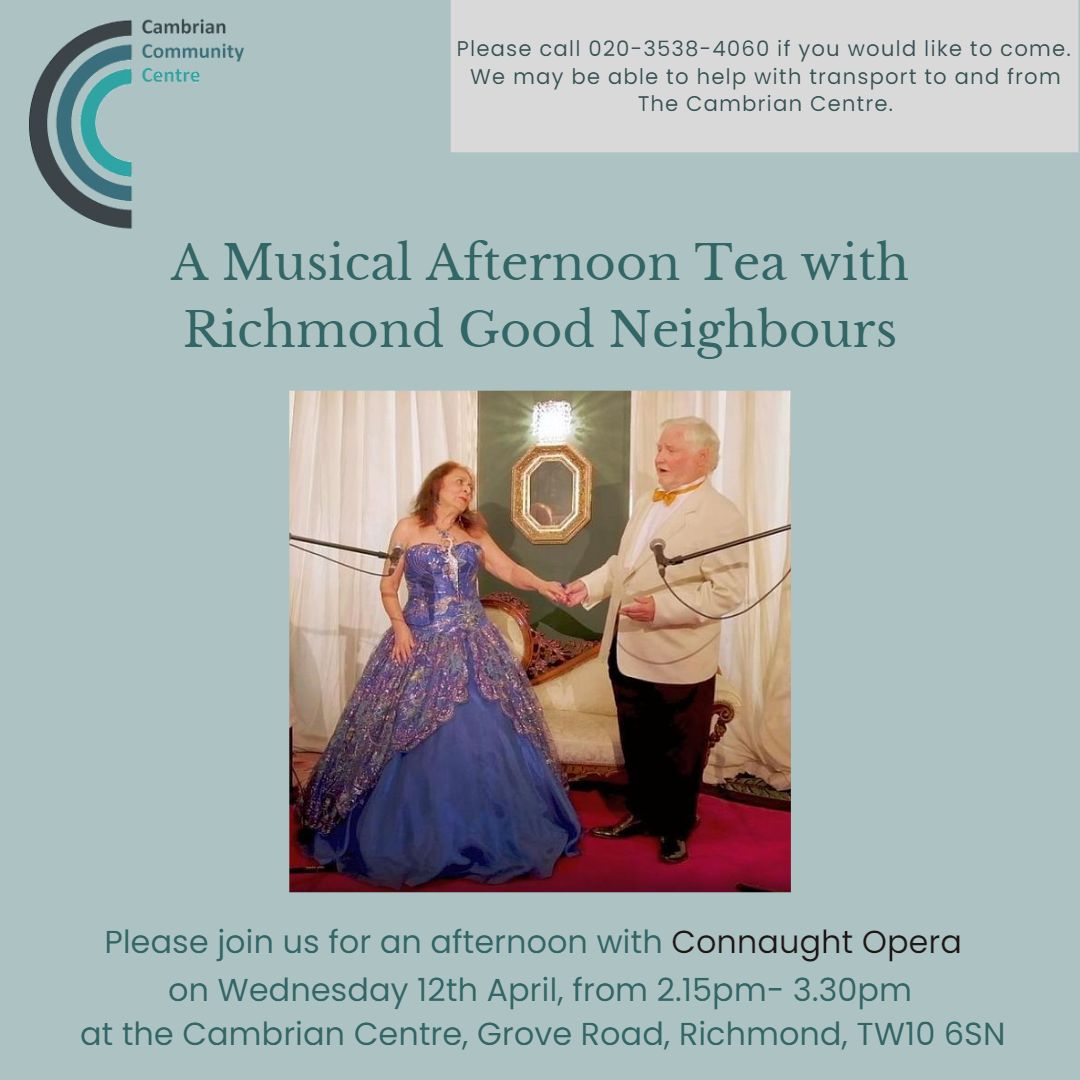 On Wednesday, 12th April, we're hosting local charity, @RGN_Richmond and their musical afternoon tea, with the talented Connaught Opera providing the entertainment between 2:15 and 3:30pm.
Please retweet: @RichmondCVS @RichmondNubNews @RPLC1786 @RichmondAID @LBRUTMayor