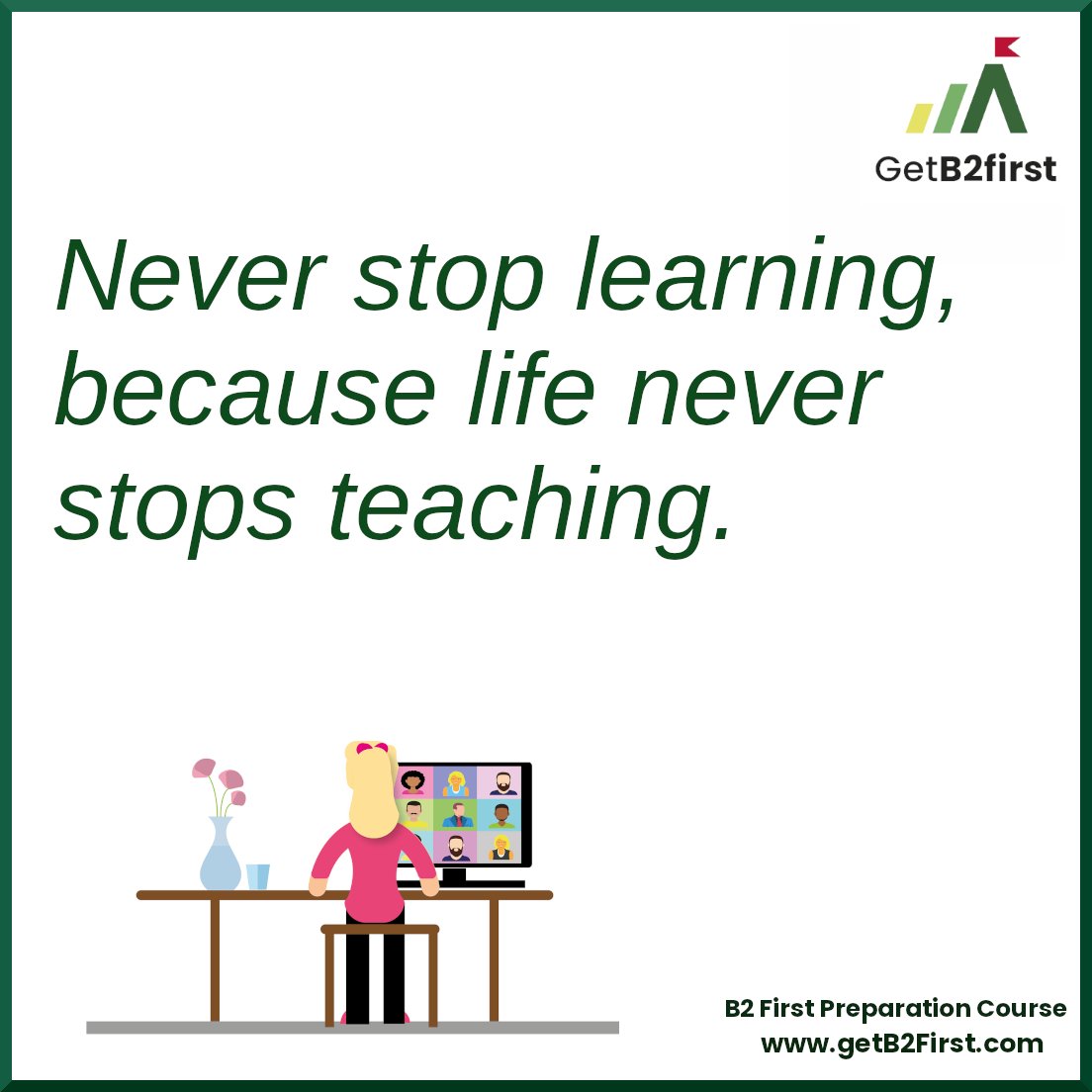 getb2first's tweet photo. Quotes
Never stop learning, because life never stops teaching.

#quotes #quotesdaily #quotesoftheday #quotesaboutlife #b2first #speaking #LearnEnglish #LanguagesLearning #speaking #writing #listening #useofEnglish #Cambridge #grammar #linguistics #ingles #aprenderingles https://t.co/72Z0kiqSAW