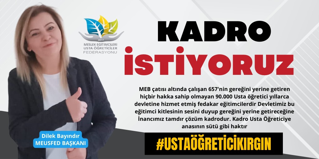 Kusder1's tweet photo. Usta öğretici olmaktan gurur duyuyoruz
lakin; çalışma koşullarımızda düzenleme yapılmalı KADRO talebimiz karşılık bulmalıdır 
#UstaÖğreticiKırgın 
@RTErdogan @Akparti @tcmeb @TBMMresmi https://t.co/GsMox7lTfS