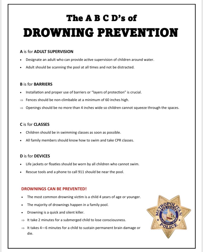 Spring is here! 🌸💐

Make sure you all practice the A B C D’s of drowning prevention when you hop in the pool! 💦

sncdpc.wordpress.com/resources-2/ab…