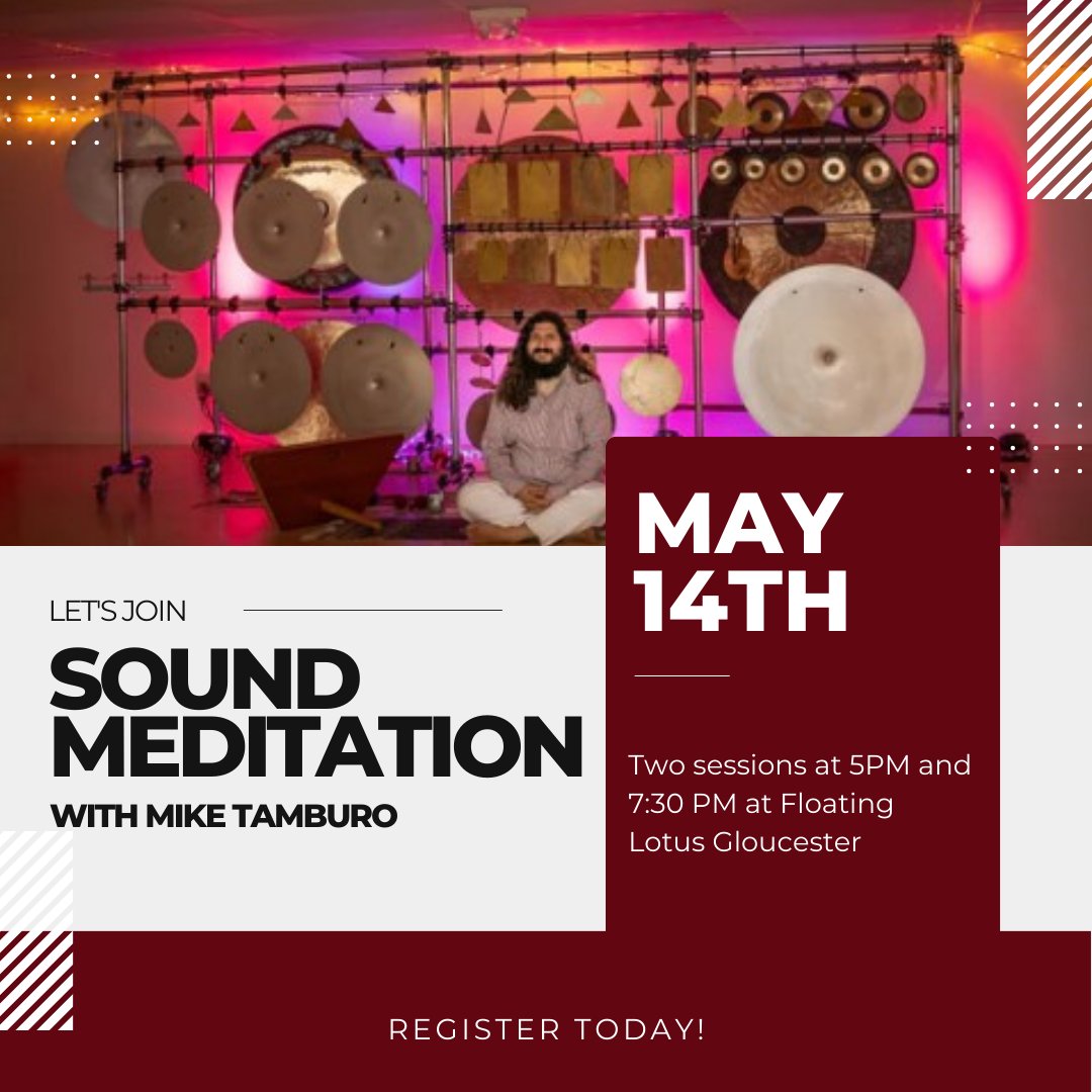 floatingL's tweet image. Join us May 14th for Sound Meditation with Mike Tamburo!

Enter a timeless space of listening as Mike Tamburo orchestrates his way through 40+ overtone rich instruments including Gongs, Bells, Hammered Dulcimer and tuned metal instruments. 

Sign up: bit.ly/3U2uKkr