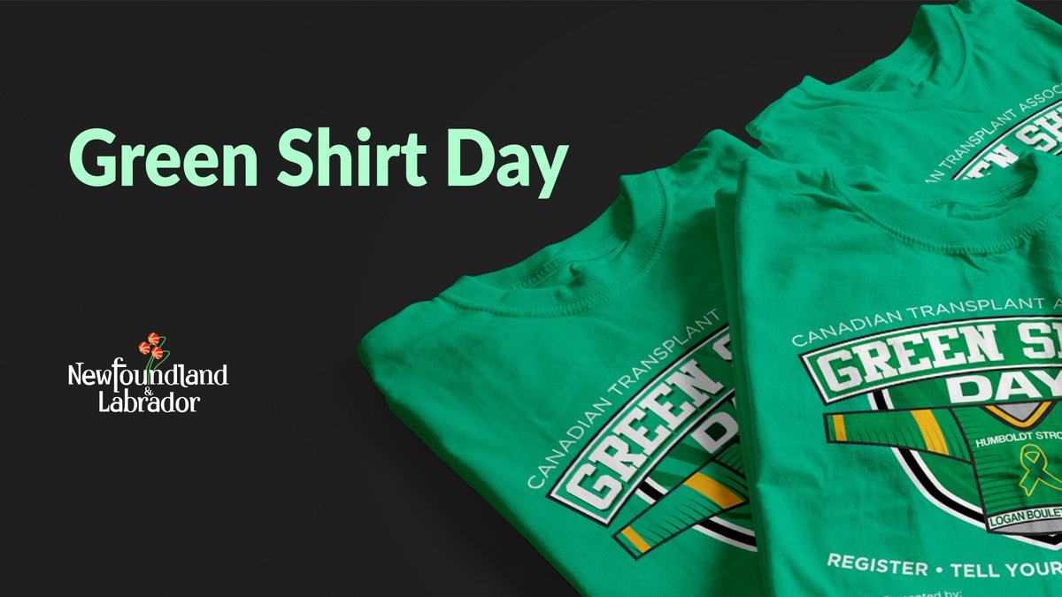 GovNL's tweet image. April 7 is #GreenShirtDay, a day we honour the lives lost and affected by the Humboldt Broncos bus crash. Tomorrow, we wear green and encourage people to register as organ donors.  
Talk to your family about your wishes. gov.nl.ca/motorregistrat… #GovNL