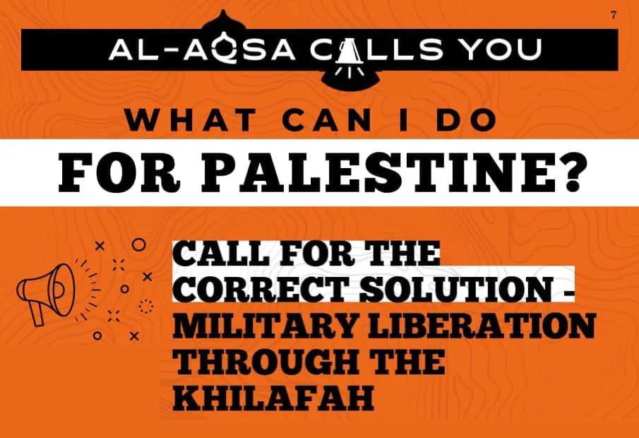 The only correct solution for Palestine:
Military liberation through Khilafah
#AlAqsaCallsMuslimArmies 
#AlQuds_Solution_OnlyJihad
