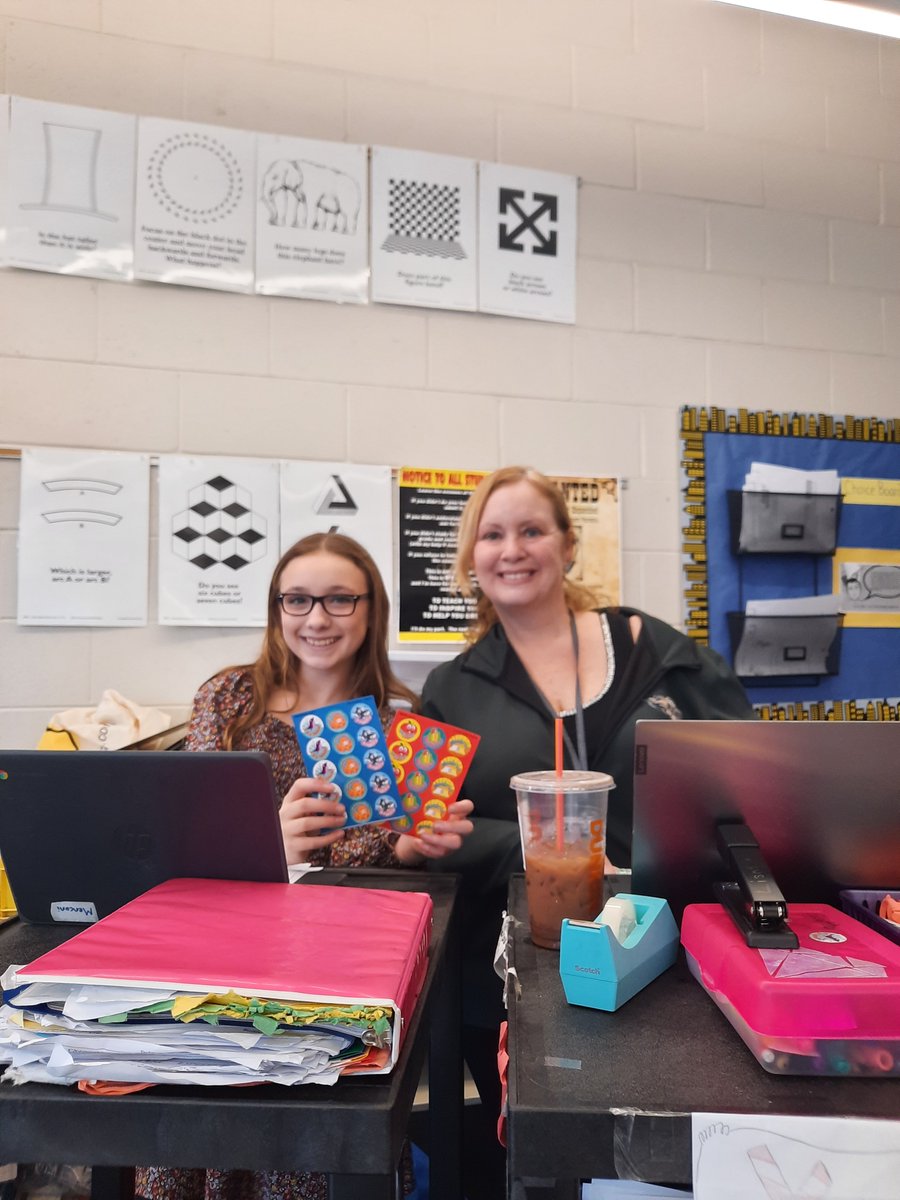 Trading Places Day at <a href="/MaplePlaceMS/">Maple Place Middle School</a> Check out those Mrs. Lisotto's, smelly stickers and all!!!!  I embraced my inner middle school student.
