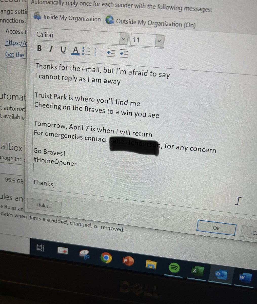 BrittniLSwanson's tweet photo. When you’re a writer & a @Braves fan!
#outofofficemessage #BravesHomeOpener #ForTheA https://t.co/VPNDpBp1m7