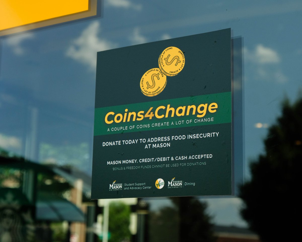 Did you know? Donating just a few coins at the register supports the <a href="/GeorgeMasonU/">George Mason University</a> Patriot Pantry and the money collected is converted into meal swipes for students experiencing food insecurity! #MasonVisionDay #MasonNation 💚💛

🔗: gmu.edu/mason-addresse…