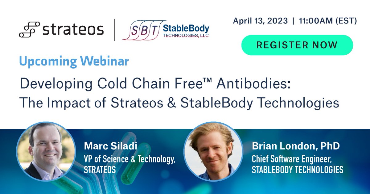Webinar next Thursday:  "Developing Cold Chain Free™ Antibodies: The Impact of Strateos and StableBody Technologies" is on April 13! Join us to learn more about the innovative technologies that are revolutionizing protein engineering.

Register here: hubs.la/Q01K9HZZ0